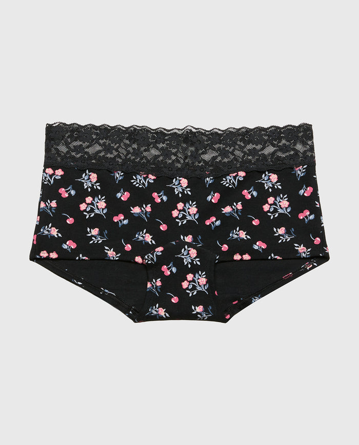 Boyshort Panty With Lace Trim in Cherry Bouquet