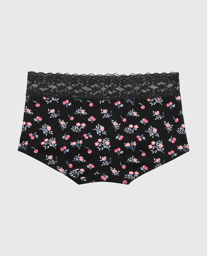 Boyshort Panty With Lace Trim in Cherry Bouquet