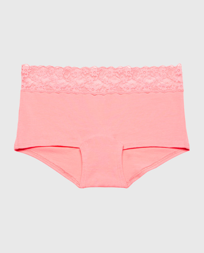 Boyshort Panty With Lace Trim in Conch Shell