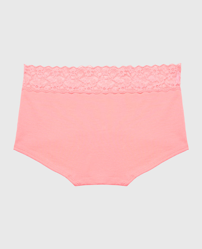 Boyshort Panty With Lace Trim in Conch Shell