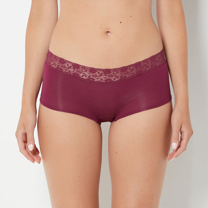 Boyshort Panty With Lace Trim in Magenta Purple
