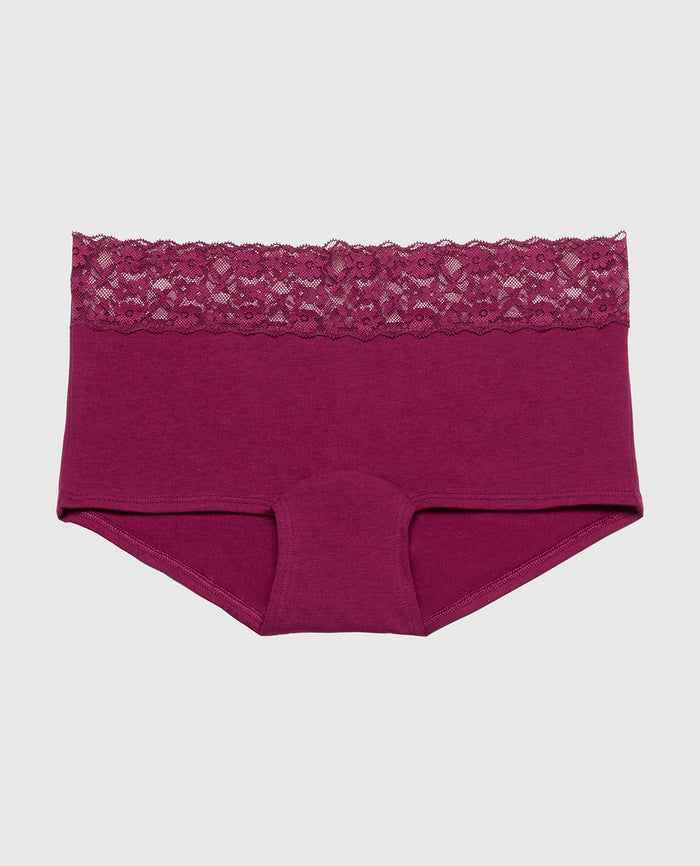 Boyshort Panty With Lace Trim in Magenta Purple