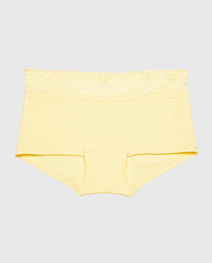 Boyshort Panty With Lace Trim in Pale Banana