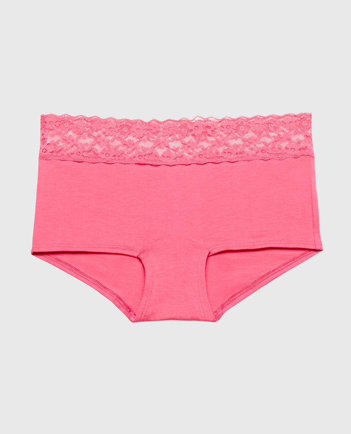 Boyshort Panty With Lace Trim in Pink Flambe