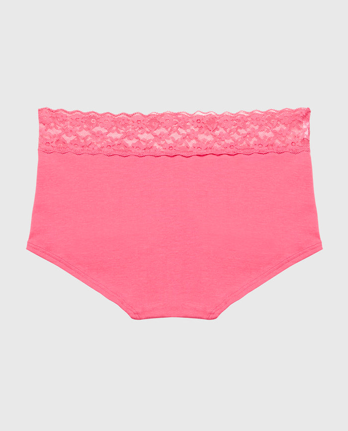 Boyshort Panty With Lace Trim in Pink Flambe