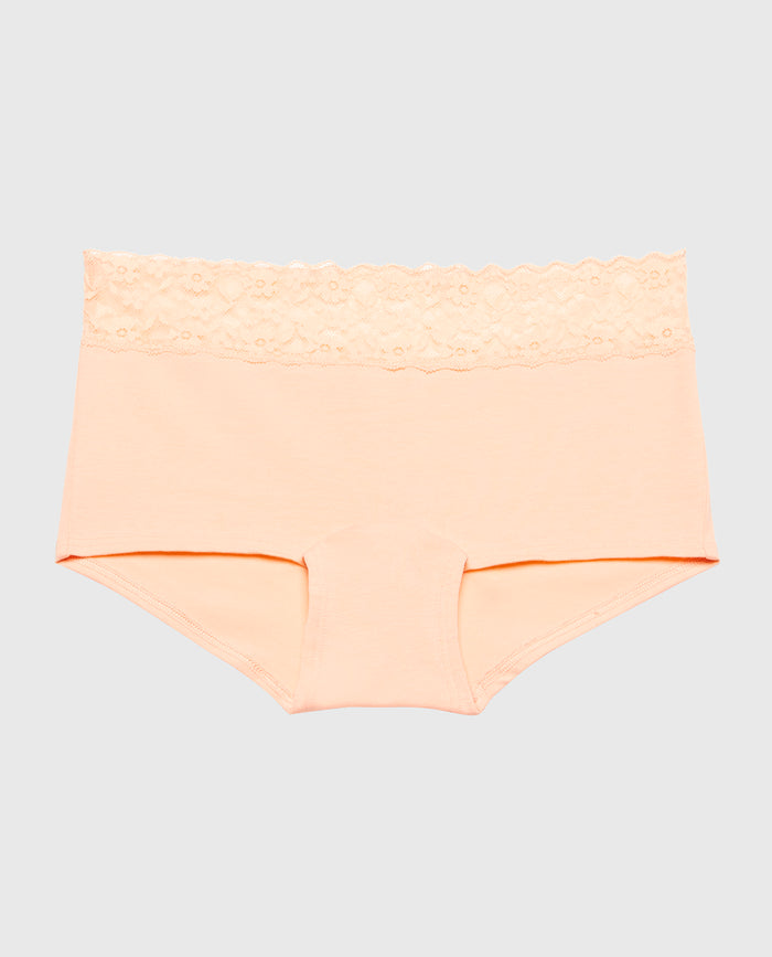 Boyshort Panty With Lace Trim in Tropical Peach
