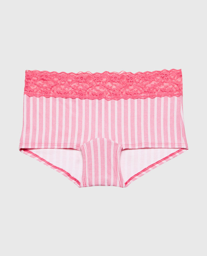 Boyshort Panty With Lace Trim in Wallpaper Stripe