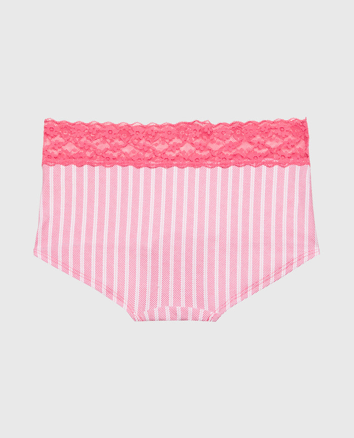 Boyshort Panty With Lace Trim in Wallpaper Stripe