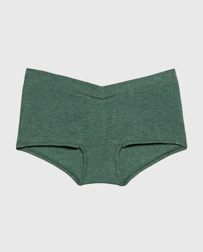Boyshort Wide Waist Cotton Panty in Jungle Green Heather