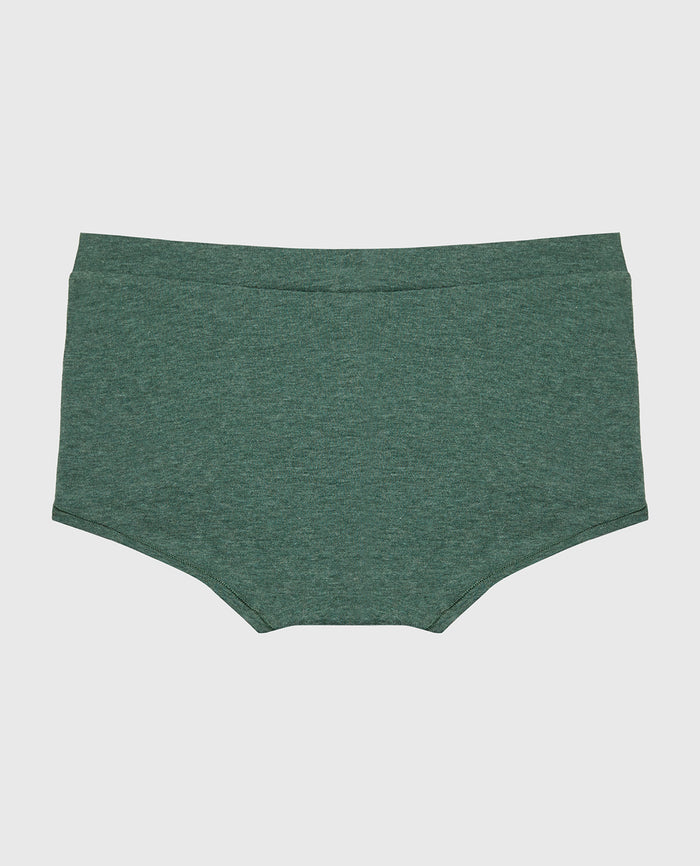 Boyshort Wide Waist Cotton Panty in Jungle Green Heather