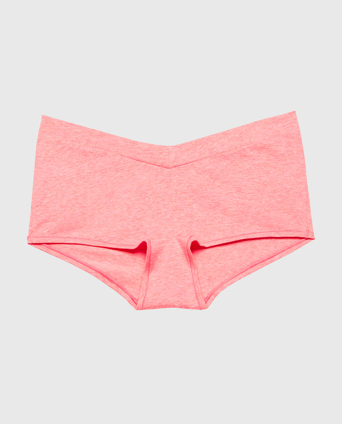 Boyshort Wide Waist Cotton Panty in Pink Lemonade Heather
