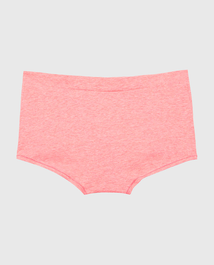 Boyshort Wide Waist Cotton Panty in Pink Lemonade Heather