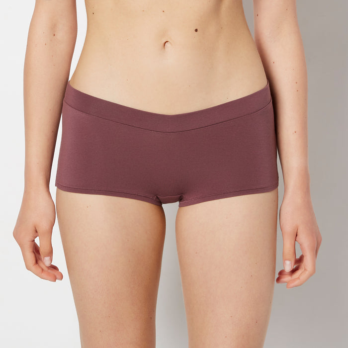 Boyshort Wide Waist Cotton Panty in Plum Wine