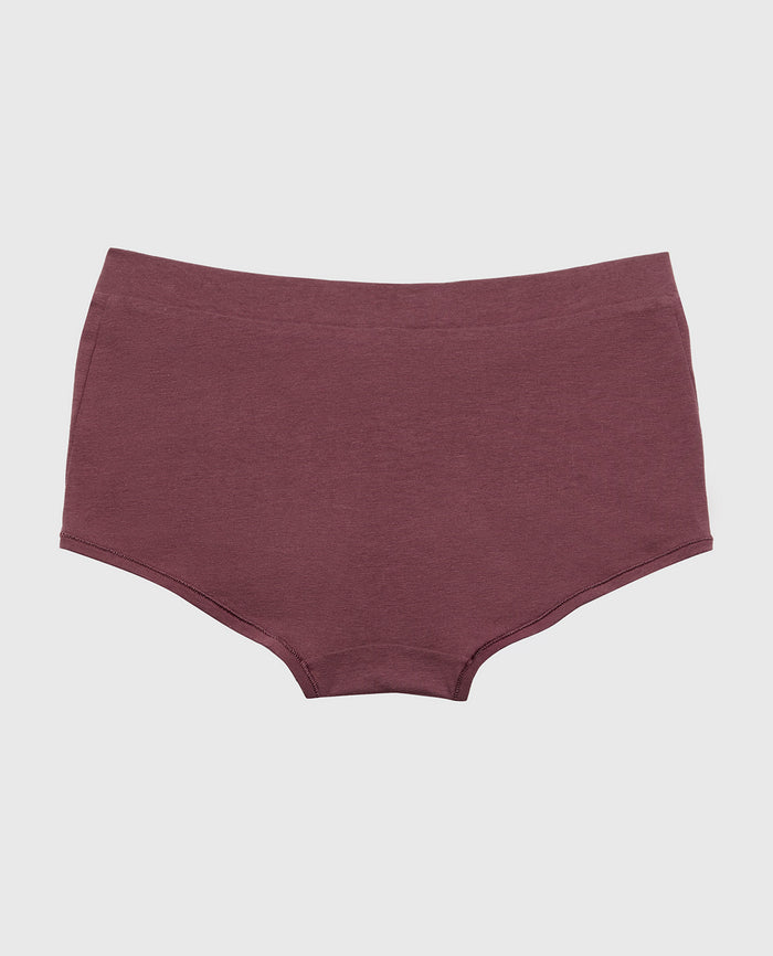 Boyshort Wide Waist Cotton Panty in Plum Wine