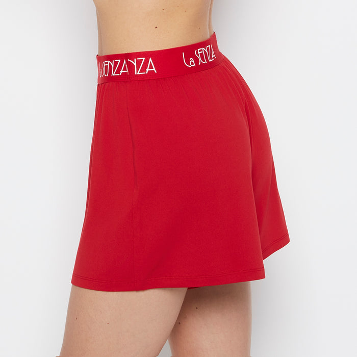 Brush Jersey Shorts with art deco logo in Crimson