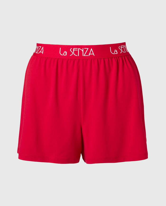 Brush Jersey Shorts with art deco logo in Crimson