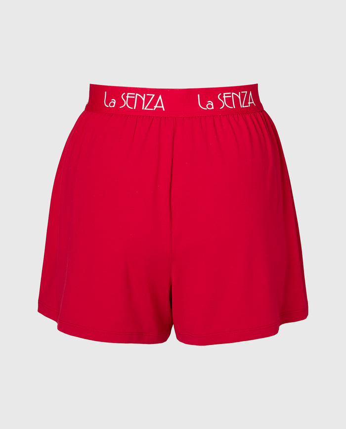 Brush Jersey Shorts with art deco logo in Crimson