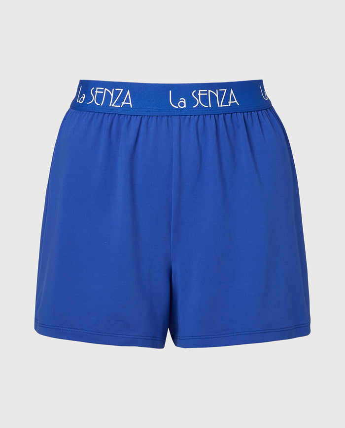 Brush Jersey Shorts with art deco logo in Dazzling Blue