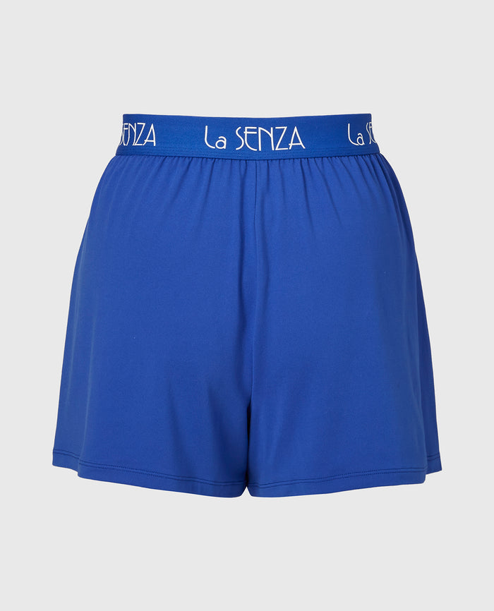 Brush Jersey Shorts with art deco logo in Dazzling Blue