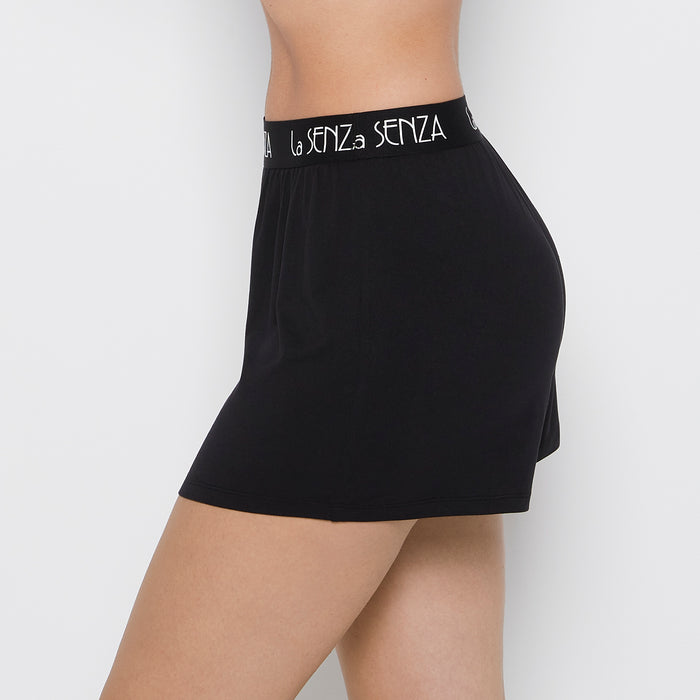 Brush Jersey Shorts with art deco logo in Tuxedo Black