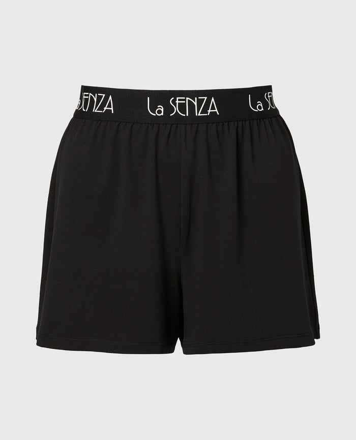 Brush Jersey Shorts with art deco logo in Tuxedo Black