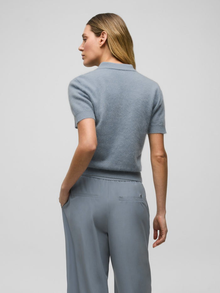 Bluestone Brushed Cashmere Short Sleeve Sweater - Back View On Model | Greyson Clothiers