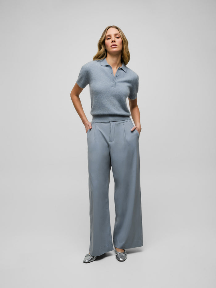Bluestone Women's Cashmere Sweater Polo - Full Body Front View On Model | Greyson Clothiers
