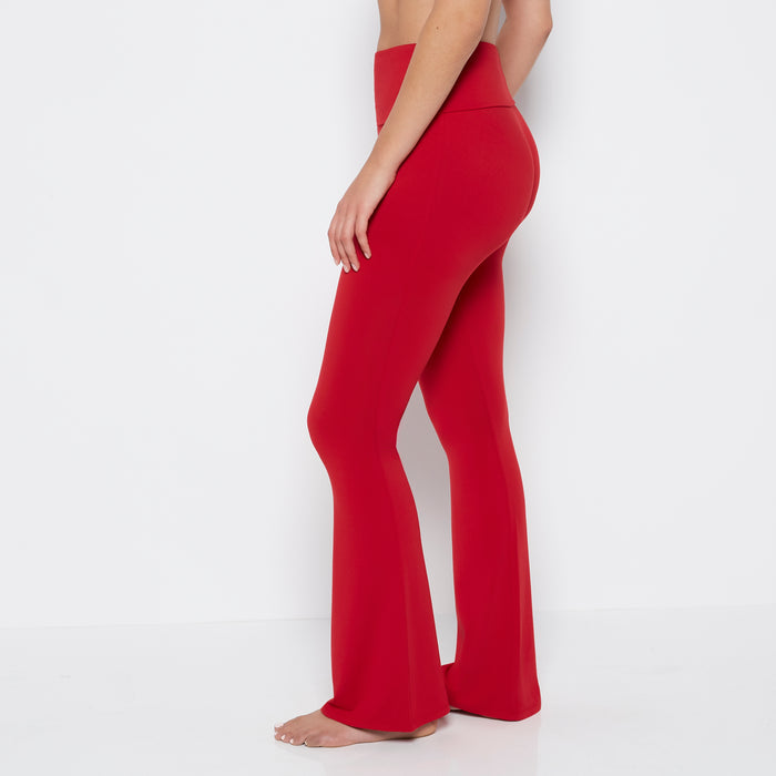 Brushed Jersey Fold over flare leg pant in Crimson