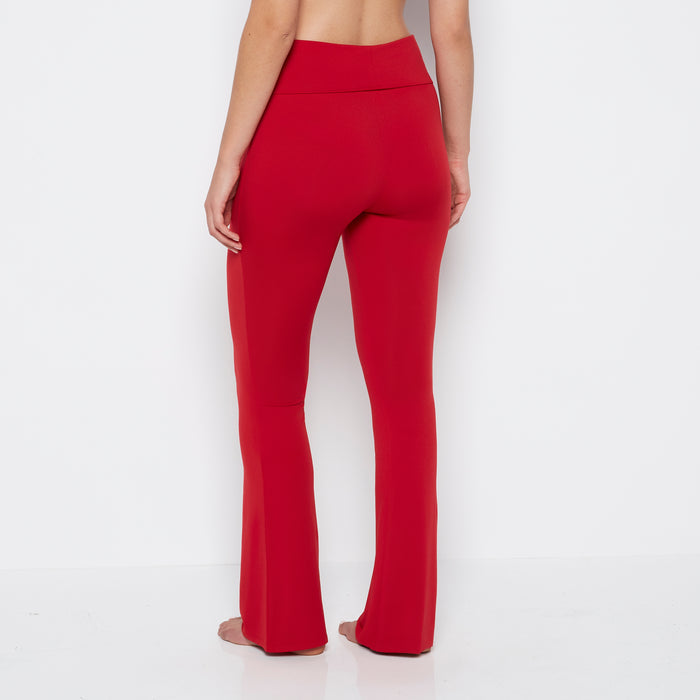 Brushed Jersey Fold over flare leg pant in Crimson