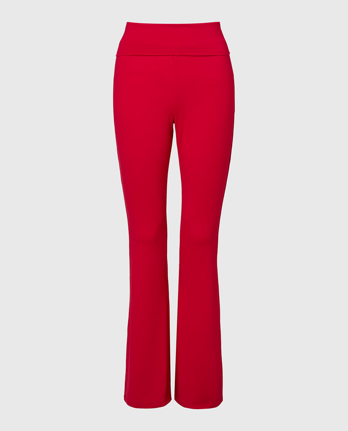 Brushed Jersey Fold over flare leg pant in Crimson