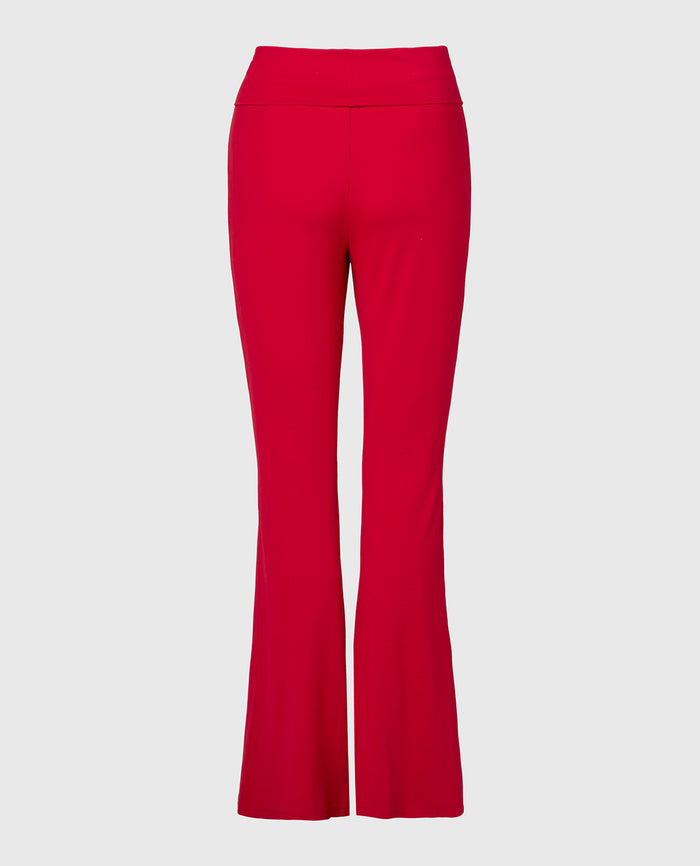 Brushed Jersey Fold over flare leg pant in Crimson