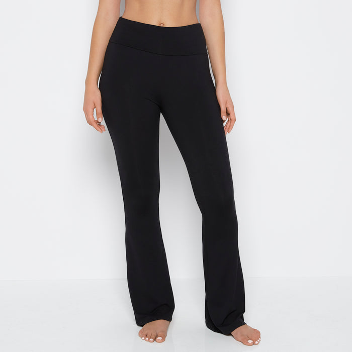 Brushed Jersey Fold over flare leg pant in Tuxedo Black