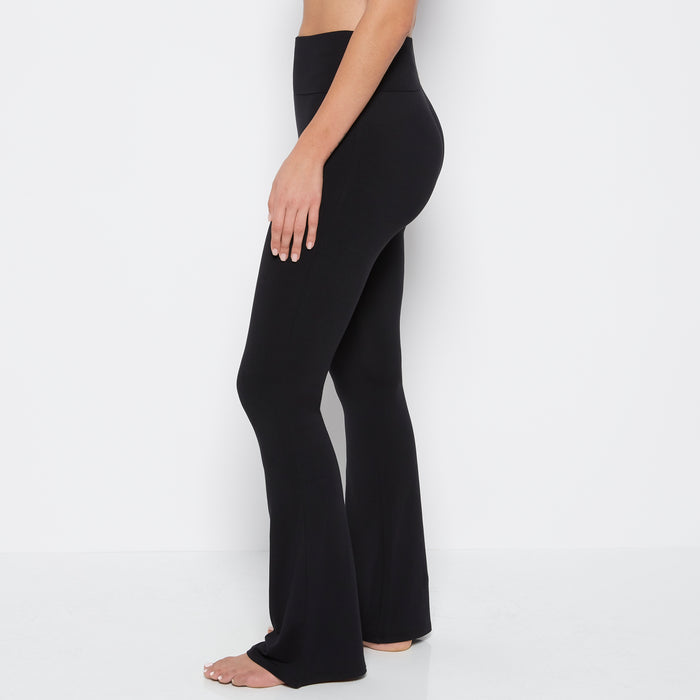 Brushed Jersey Fold over flare leg pant in Tuxedo Black