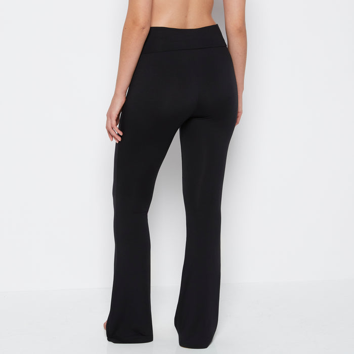 Brushed Jersey Fold over flare leg pant in Tuxedo Black