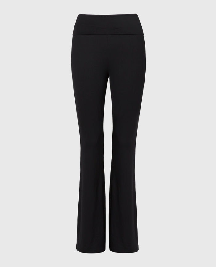 Brushed Jersey Fold over flare leg pant in Tuxedo Black