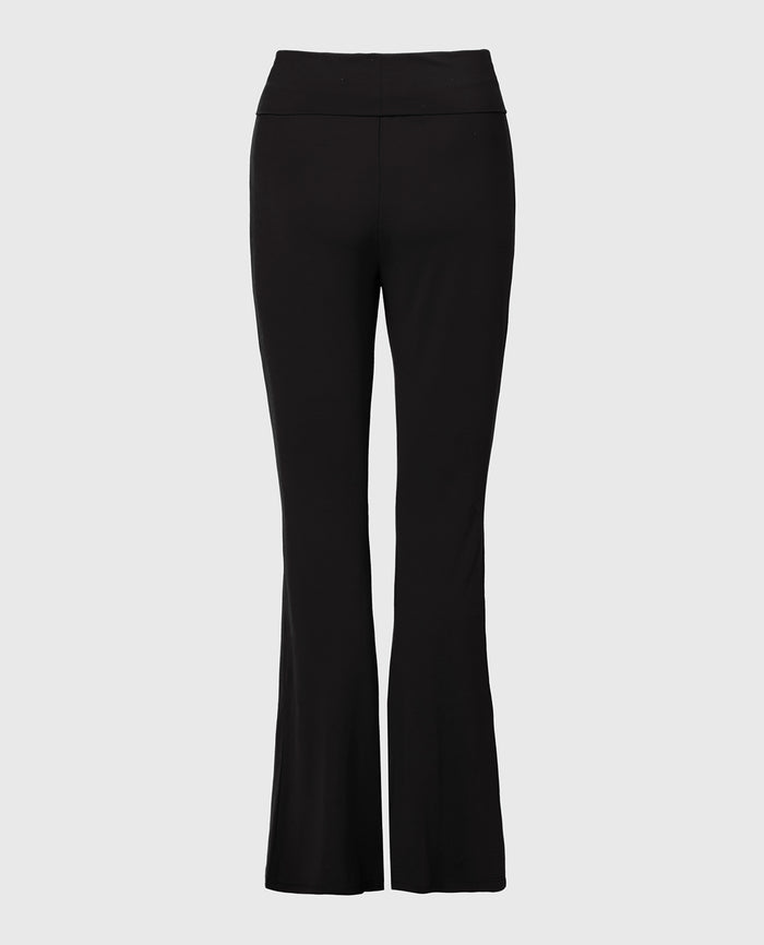 Brushed Jersey Fold over flare leg pant in Tuxedo Black