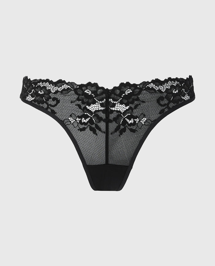 Bumless Bikini with Romantic Lace in Tuxedo Black