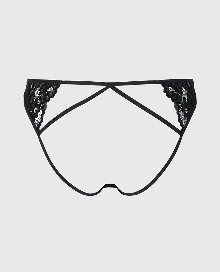 Bumless Bikini with Romantic Lace in Tuxedo Black