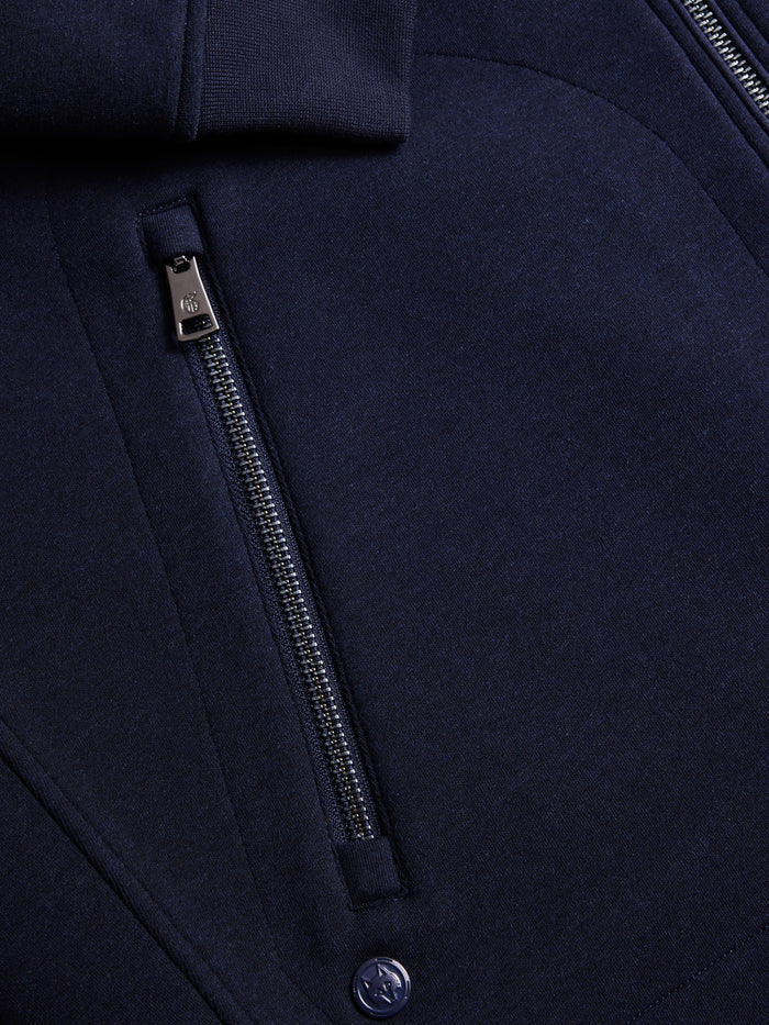 Calgary Luxe Bomber Jacket - Side Zip Pocket & Wolf Logo Detail, Maltese Blue | Greyson Clothiers