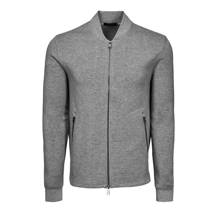 Medium Grey Heather Calgary Luxe Bomber Jacket - Front View, Premium Men's Bomber | Greyson Clothiers