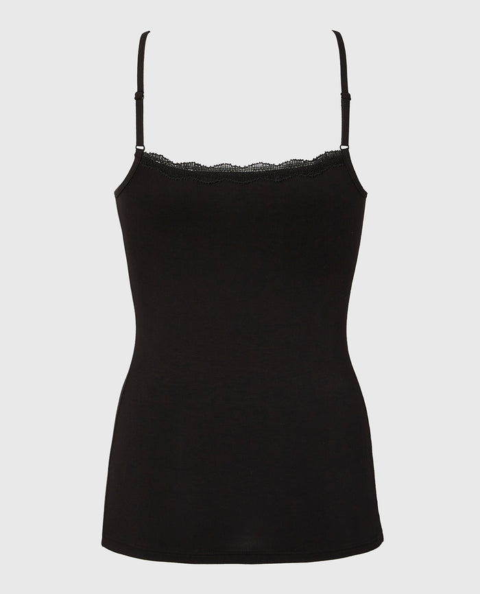 Cami with Lace Trim in Tuxedo Black