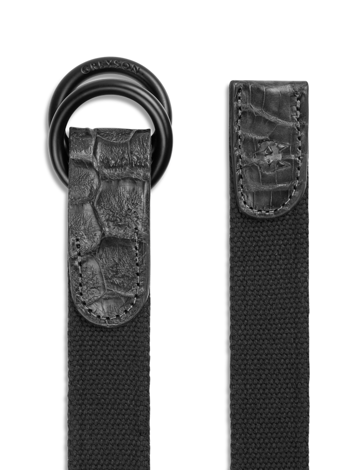 Shepherd Canvas Croc O-Ring Belt - Embossed Croc Leather Tip and Buckle Detail | Greyson Clothiers