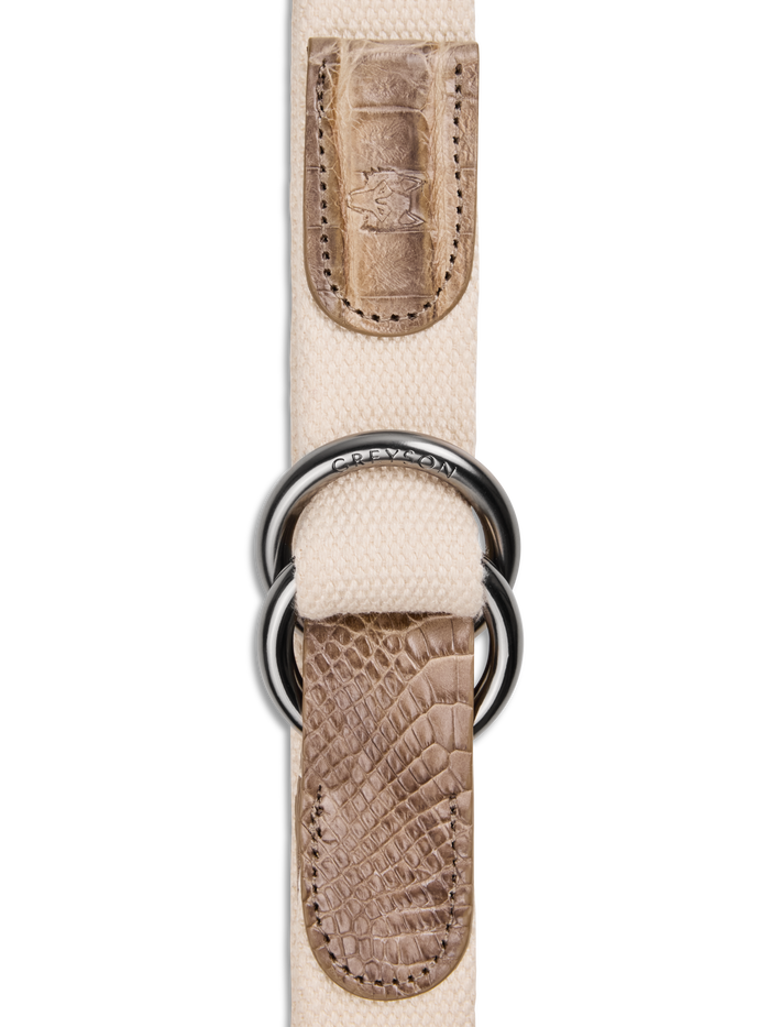 Oat Canvas Croc O-Ring Belt - O-Ring Buckle and Wolf Emboss Leather Detail | Greyson Clothiers