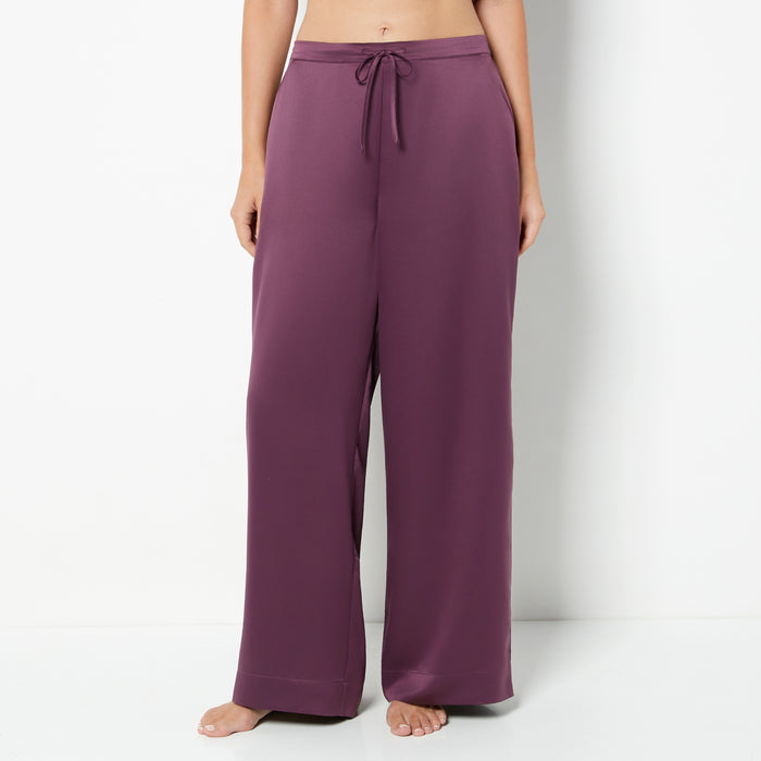 Casual Sleep Hammered Satin Pant in Blackberry Wine