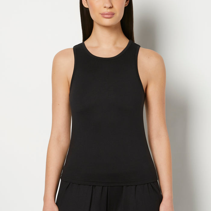 Casual Sleep Jersey High Neck Tank in Tuxedo Black
