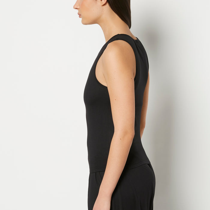 Casual Sleep Jersey High Neck Tank in Tuxedo Black