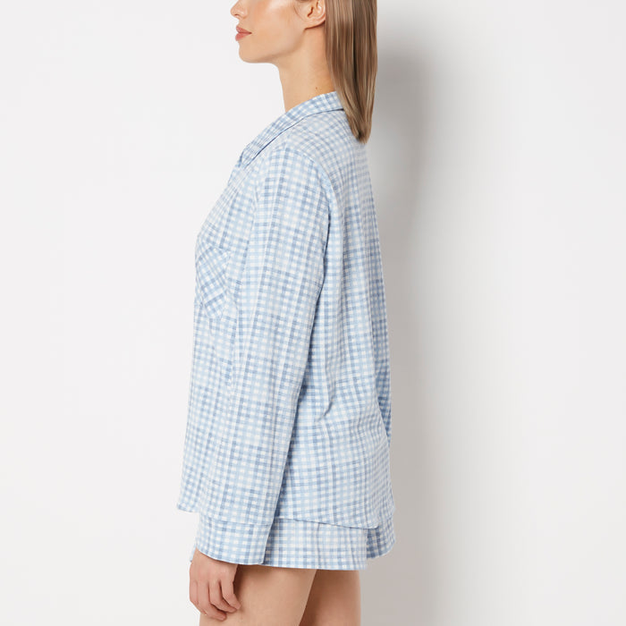 Casual Sleep Long Sleeve Button Down in a Textured Knit in Breezy Gingham