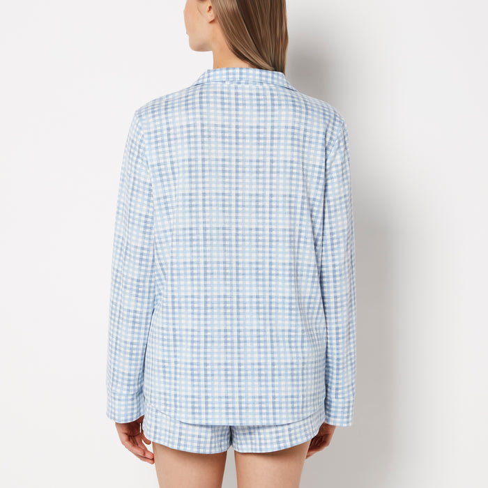 Casual Sleep Long Sleeve Button Down in a Textured Knit in Breezy Gingham