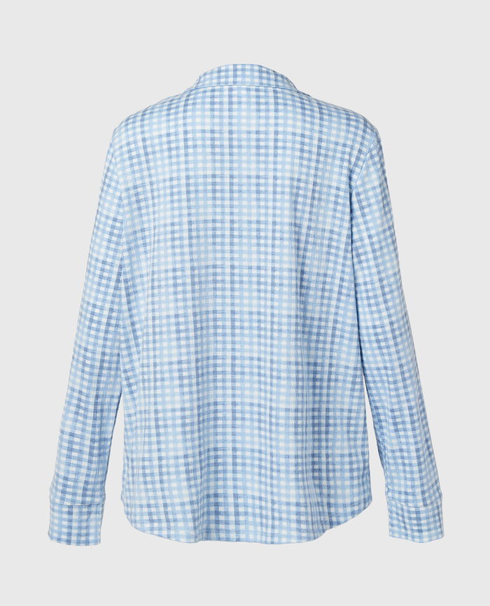 Casual Sleep Long Sleeve Button Down in a Textured Knit in Breezy Gingham
