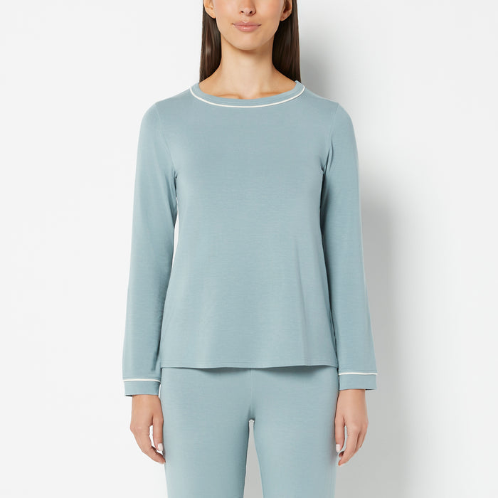 Casual Sleep Long Sleeve Scoop Neck Top in Lead